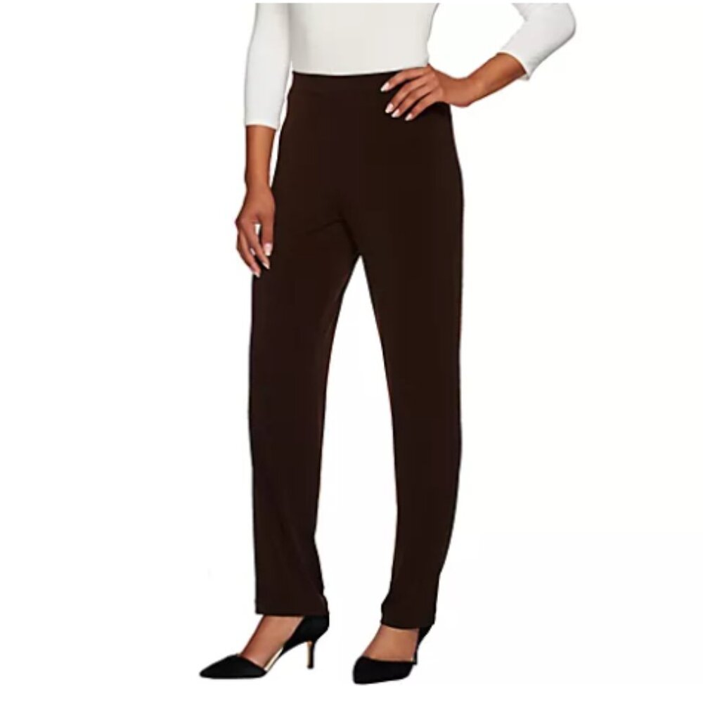 Susan Graver Essentials Pet Liquid Knit Straight Leg Pants Color Dark Brown